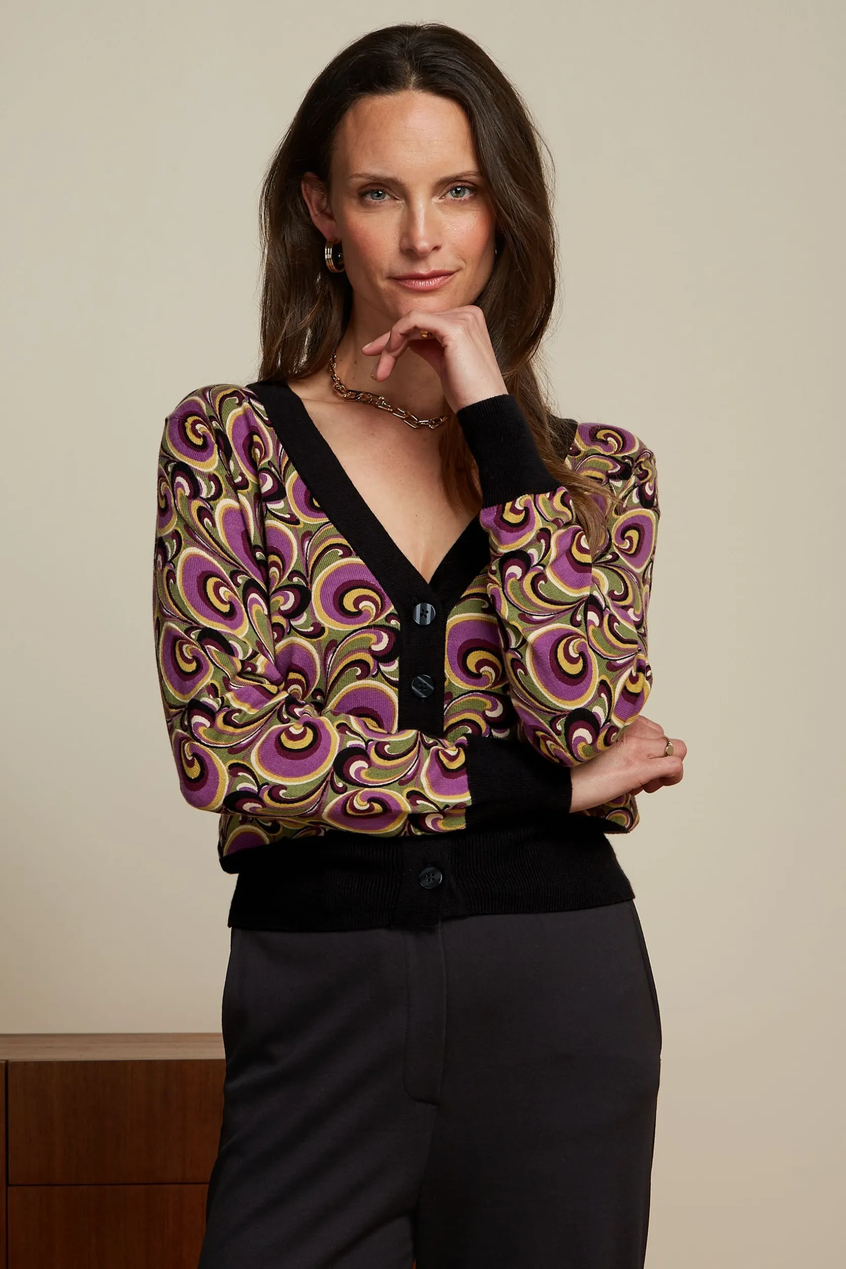 Cardi Deep V Patchouli*King Louie Cheap