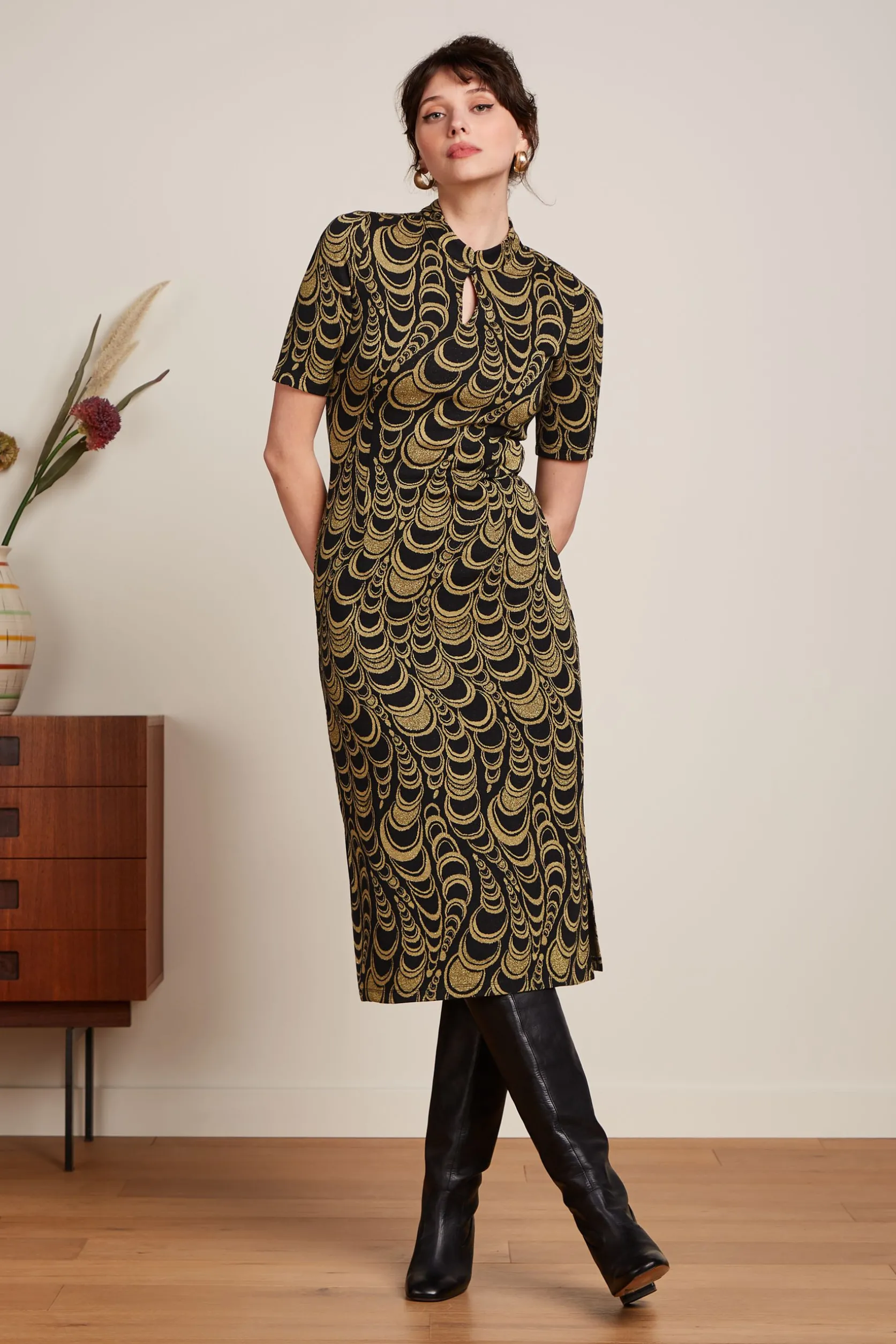 Chinese Midi Dress Bobbin Jacquard*King Louie Fashion